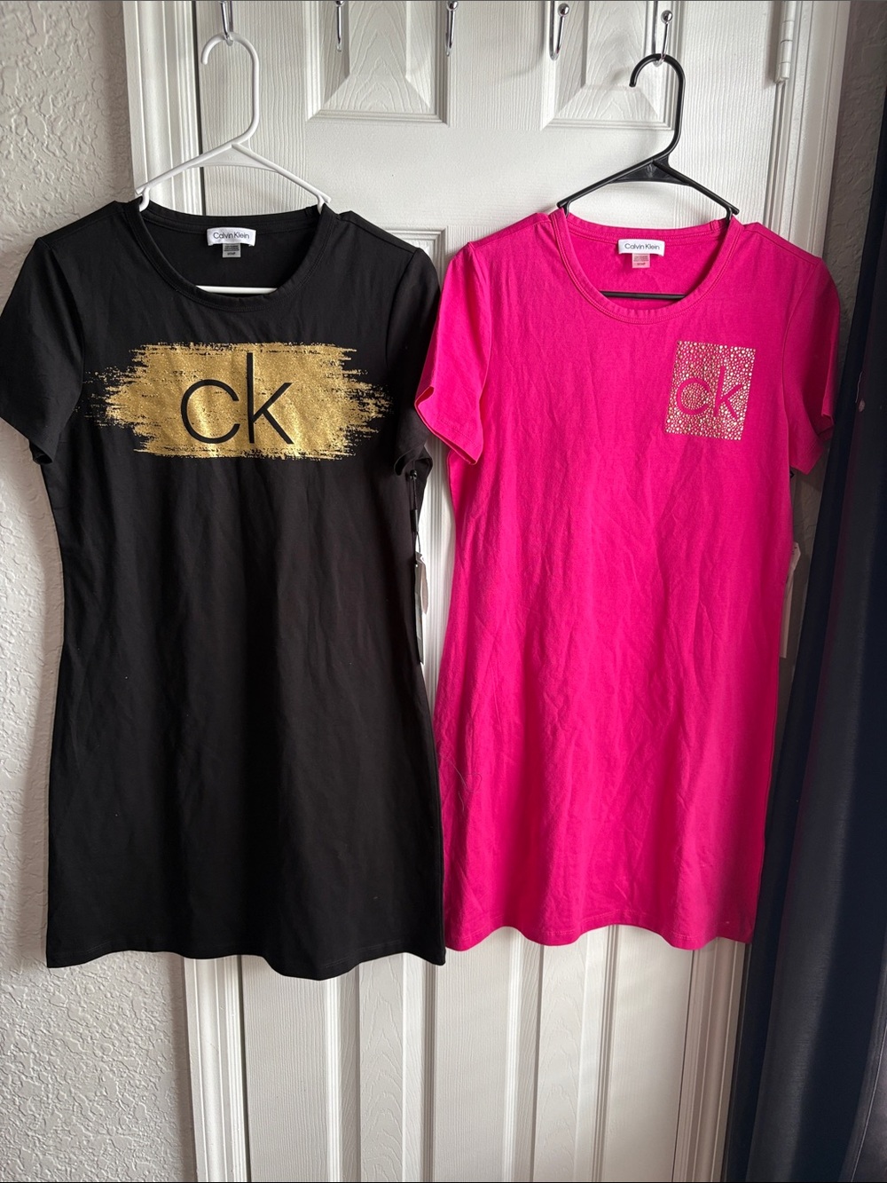 Calvin Klein Black & Fuchsia Graphic Tee Dresses-Set of 2